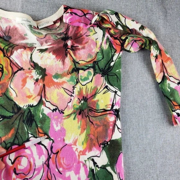 Neiman Marcus Sweater Womens Small Floral Cashmere Scoop Neckline Pullover - Picture 11 of 15